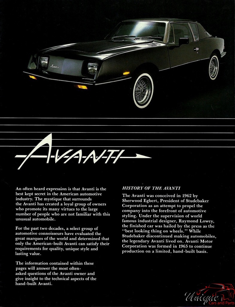 1986 Avanti Brochure Page 2